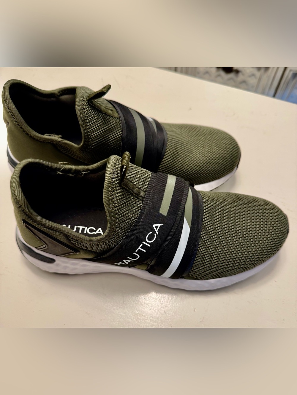 Nautica Olive Green Slip-On Athletic Sneakers with Black Straps